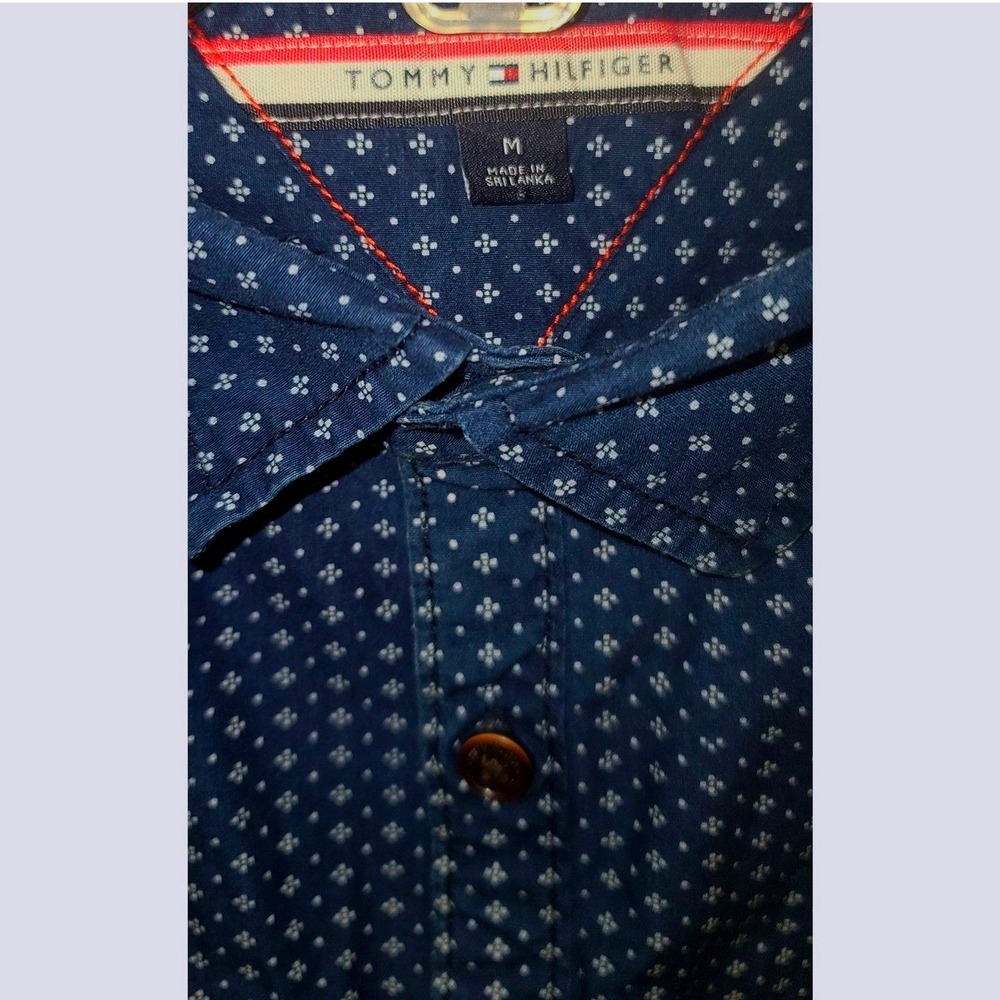 Tommy‎ Hilfiger Men's Blue Geometric Print Long Sleeve Button Down Shirt Size M